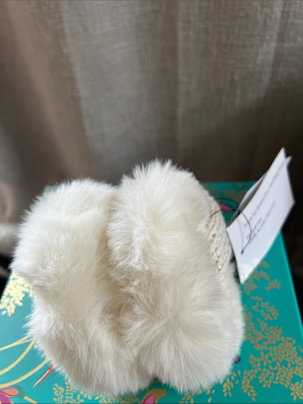Surell Cream Faux Fur Pom Headband with Sparkle Knit Earmuff.